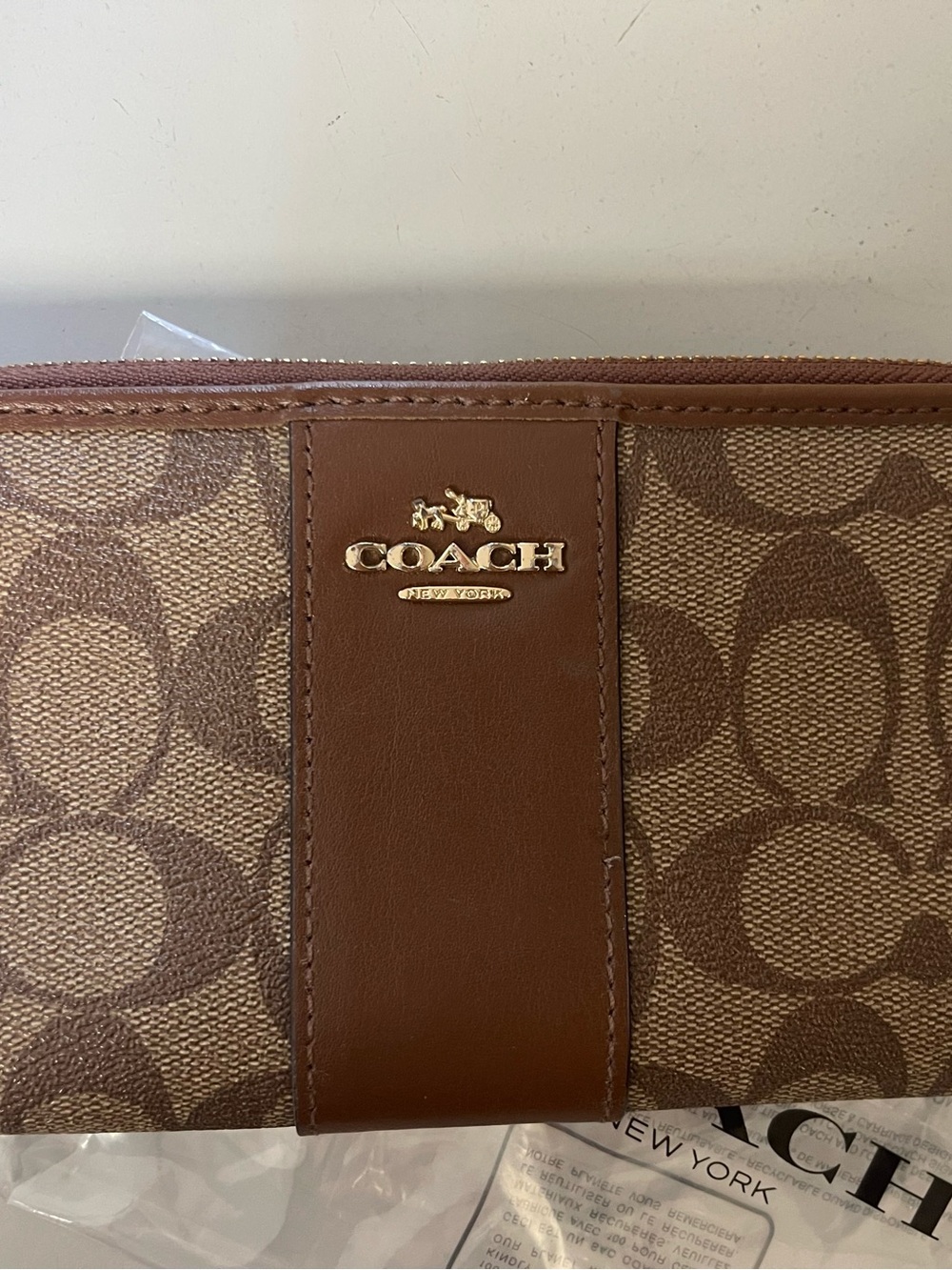 Coach Signature Canvas Wallet in Brown with Gold Hardware